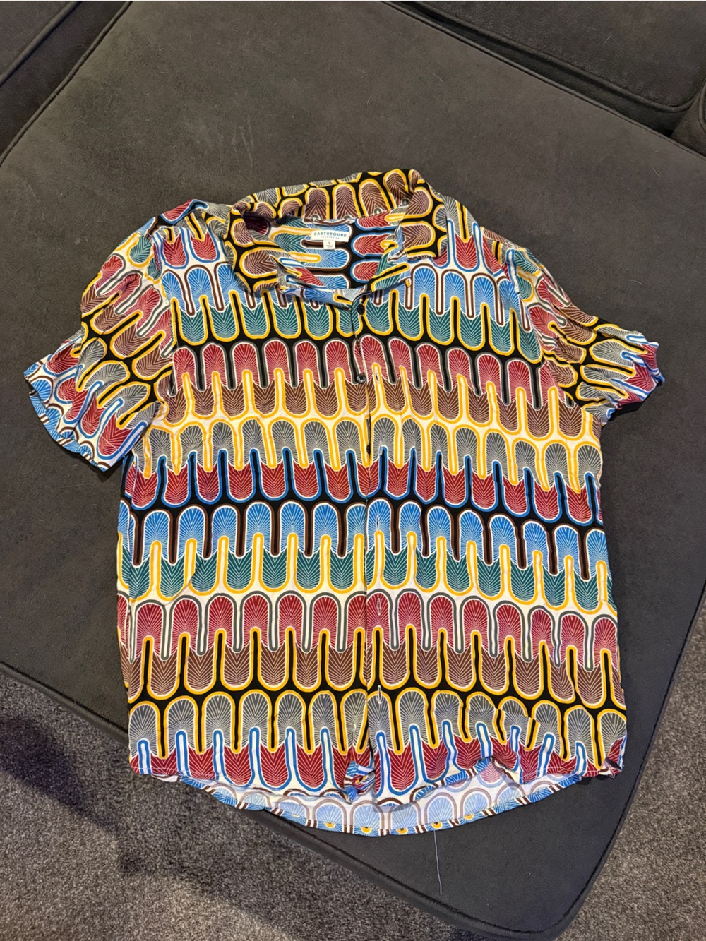 EARTHBOUND Multicolor Retro Leaf Print Shirt - Yellow, Blue, Red, Teal, Brown